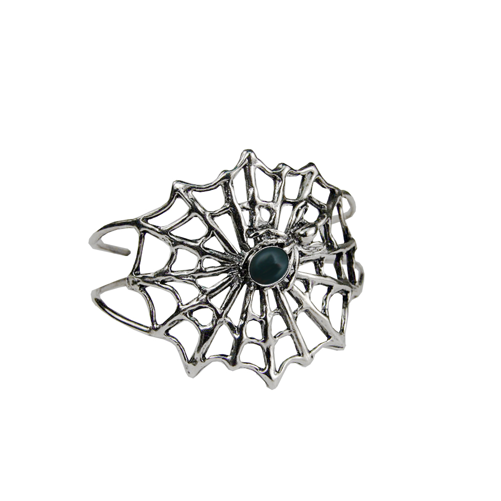 Sterling Silver Spider Web Cuff Bracelet With Bloodstone